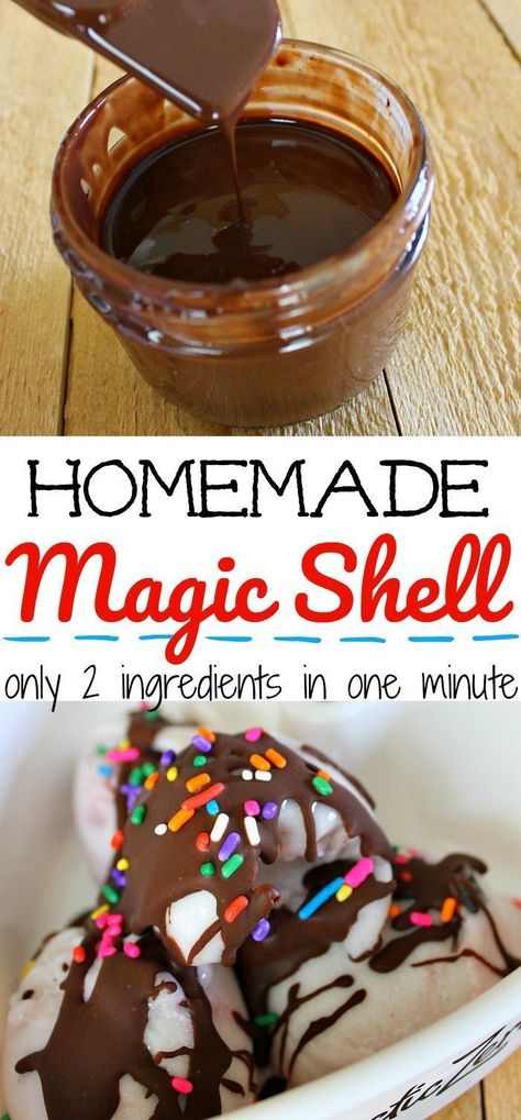 Homemade magic shell recipe using only two ingredients you can make in one minute. Add chocolate shell to your ice cream in just 1 minute. #homemade #magic #shell #dessert #Homemaderecipe Hard Shell Chocolate, Magic Shell Recipe, Homemade Magic Shell, Magic Shell, Ice Scream, Stuffed Shells Recipe, Chocolate Shells, Mouthwatering Recipes, Recipe Community