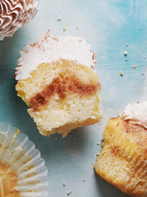 These Churro Cupcakes take your favorite Mexican dessert and puts it in cupcake form. With Cinnamon-Sugar swirls and sweet buttery frosting, these cupcakes are sure to be a new favorite! Churro Cupcakes, Cinnamon Roll Cupcakes, Coconut Cupcakes, Butter Frosting, Mexican Dessert, Baking Cupcakes, Moist Cakes, Fun Cupcakes, Fun Baking Recipes