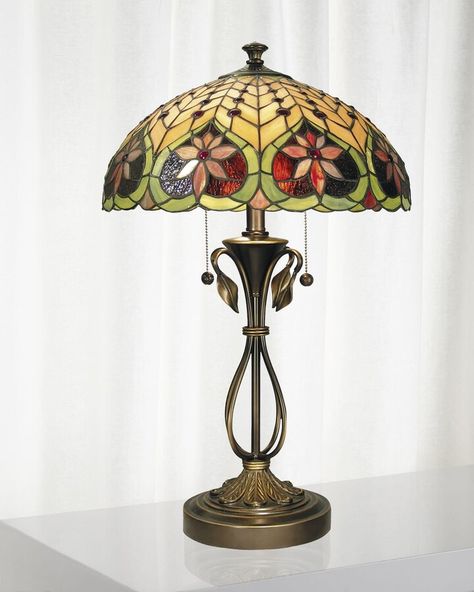 Tiffany lamp with art glass shade. Uses two 75-watt bulbs (not included). Base: 8"Dia. x 16.5"T. Imported. Boxed weight, approximately 26 lbs. | Dale Tiffany Leilani Tiffany Table Lamp Lamp Tattoo, Tiffany Style Lamp, Tiffany Lamp, Tiffany Table Lamps, I Love Lamp, Stained Glass Lamps, Tiffany Lamps, Overhead Lighting, Tiffany Style