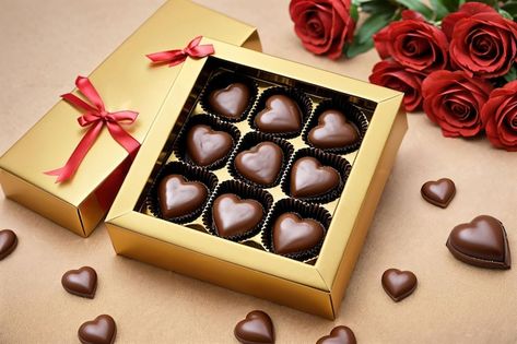 Bombones de chocolate caja con forma de ... | Premium Photo #Freepik #photo #chocolates #chocolate-corazon #caja-bombones #caja-bombones Premium Photo, Chocolates