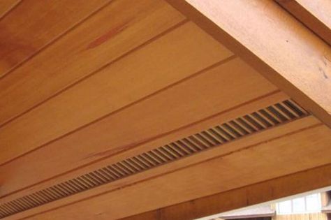 Wood Soffits, Cedar Soffit, Wood Soffit, Soffit Ideas, Cedar Decking, Roof Ventilation, Cedar Posts, Cedar Deck, House Trim