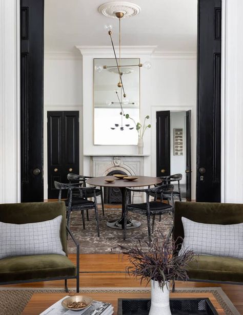 A Brian Paquette update Modern Parisian Dining Room, Haris Kenjar, Parisian Dining Room, Brian Paquette, Seattle Interior Design, Living Room Designs Small Spaces, American Interior, Accent Walls In Living Room, Bon Appetite