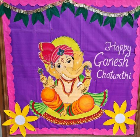 #decoration_ideas#ganesh_portrait#ganesh_decoration_board_ideas#acrylicpainting#ganeshchaturthi#2023 Ganesh Chaturthi Board Decoration Ideas, Ganesh Chaturthi Board Decoration, Ganesh Portrait, Evs Project, Ganesh Decoration, Ganesh Chaturthi Decoration, School Board Decoration, Flannel Board, Happy Ganesh