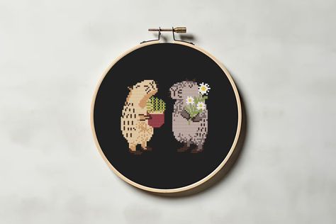 Capybara Cross Stitch Pattern PDF Capy Daisy Easy Small Cute - Etsy Canada Counted Cross Stitch Patterns, Funny Animal, Pet Gifts, Fantastic Gifts, Counted Cross Stitch, Cross Stitch Pattern, Pdf Pattern, Stitch Pattern, Stitch Patterns