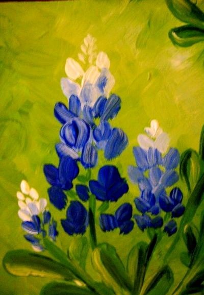 Bluebonnet Painting Easy, How To Paint Bluebonnets Easy, Watercolor Bluebonnets, Painting Bluebonnets, Bluebonnets Painting, Bluebonnet Painting, Traveling Art, Texas Wildflowers, Wildflower Paintings