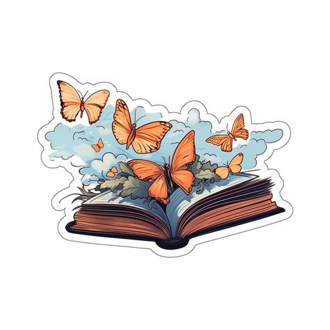 Cute Butterfly Book Vinyl Sticker Decal for Laptop Stickers Kindle Book Lovers Gift for Readers Sticker Butterflies Sticker for Water Bottle by StickersNMugs on Etsy