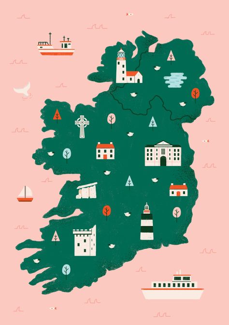 60s Palm Springs, Ireland Illustration, Exhibition Branding, Maps Illustration, Map Of Ireland, Map Inspiration, Map Creator, Ireland Map, Motion Poster