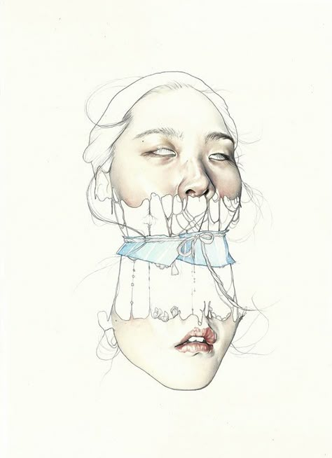 Inevitable - Surreal mixed media portraiture on paper by Haejung Lee | love these! Haejung Lee, Flowers Illustration, A Level Art, Ap Art, Pencil Portrait, Portrait Illustration, Drawing Techniques, Portrait Drawing, Amazing Art