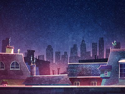 Rooftops by Glenn Thomas Rooftop Anime Background Night, City At Night Illustration, Rooftop Illustration Night, City From Above Illustration, Cityscape Illustration Vector, Mary Poppins Musical, Ghost City, Rooftop Design, Research Images