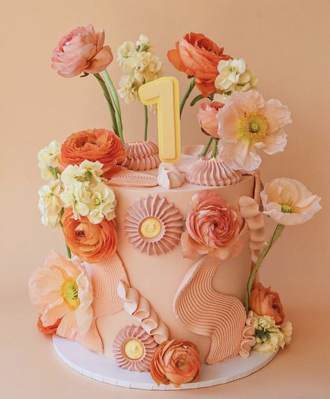 Daughters First Birthday, Elegant Birthday Cakes, First Birthday Cake, Whimsical Wonderland, Pretty Birthday Cakes, Floral Cake, First Birthday Cakes, Spring Vibes, Vintage Cake