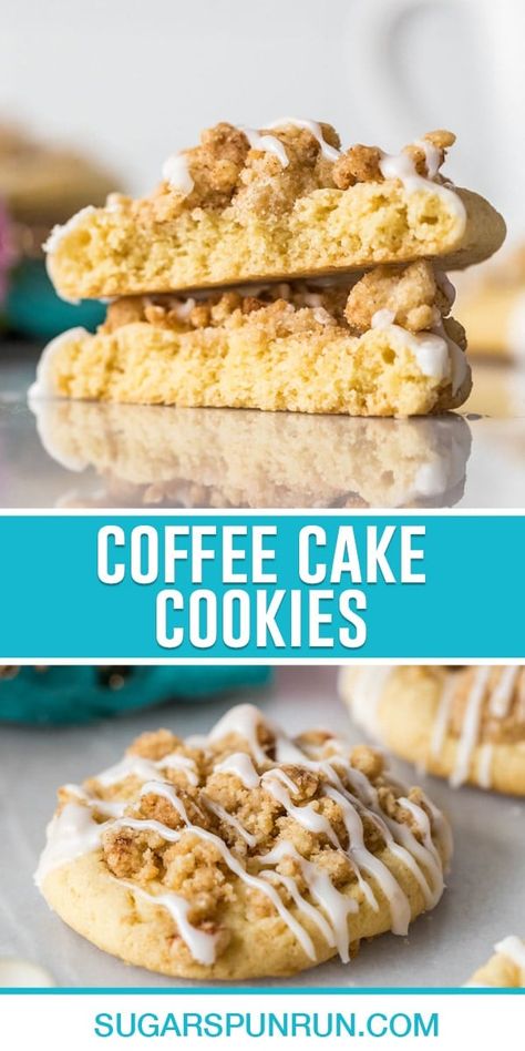 Easy Glaze Recipe, Coffee Cake Cookies, Crumble Cookie Recipe, Crumb Cake Recipe, Cookie Base, Wedding Cake Cookies, Cinnamon Streusel, Cookie Recipes Unique, Cookie Brownie Bars