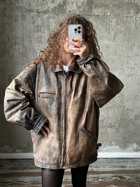 Aviator Leather Jacket, Vintage Leather Jacket, Black Leather Jacket, Distressed Leather, Denim Trousers, Clothing Ideas, Latvia, Leather Jackets, Vintage Leather