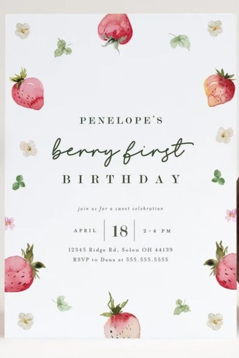 Baby First Birthday Themes, Mises En Page Design Graphique, Baby Birthday Themes, 1st Birthday Party Decorations, 1st Birthday Party Themes, Strawberry Party, 1st Birthday Themes, First Birthday Party Themes, First Birthday Themes