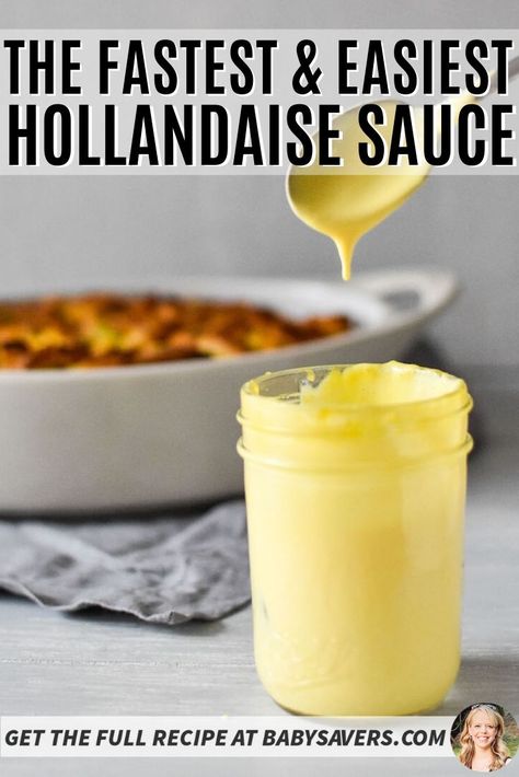 Anyone can make this delicious hollandaise sauce recipe! It's the easiest way to make it, with no cooking on the stovetop. Hollandaise Sauce Microwave, Make Ahead Eggs Benedict, Holindaise Sauce, Make Ahead Eggs, Microwave Hollandaise Sauce, Best Hollandaise Sauce, English Muffin Toasting Bread, Sauce For Eggs, Benedict Breakfast