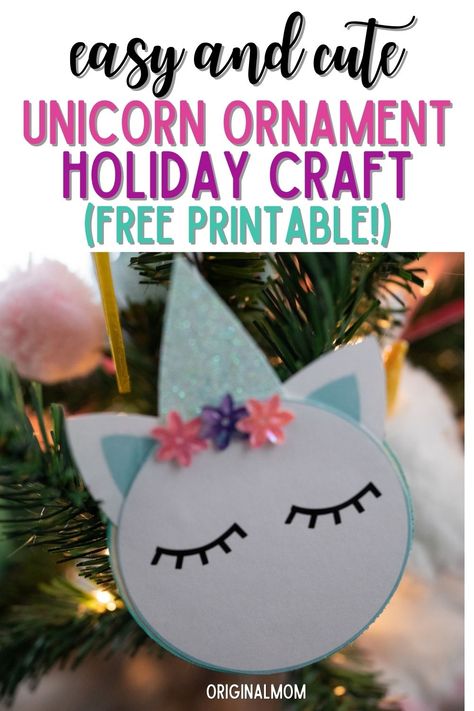 Cute Unicorn ornament DIY with free printable. Easy craft for kids to make! Fun class party activity, great activity for Unicorn Party. Make for Unicorn party favors or use to make Unicorn garland DIY! Unicorn Garland Diy, Unicorn Printable Free Template, Unicorn Ornament Diy, Diy Unicorn Crafts, Class Party Activities, Unicorn Garland, Easy Craft For Kids, Unicorn Christmas Ornament, Printable Tags Template