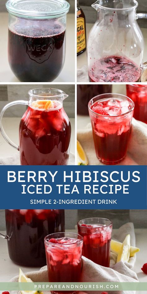 Learn how to make a hibiscus tea recipe with just 2 simple ingredients. It's delicious to enjoy hot or cold and comes with lots of great health benefits. You can make it with loose dried flowers or a hibiscus tea bag and use your favorite sweetener (mine is honey!) to sweeten to your liking. Add a wedge of lemon and cheers! Blueberry Hibiscus Tea, Refreshing Tea Drinks, Diy Hibiscus Tea, Strawberry Hibiscus Tea, Mango Hibiscus Tea, Different Tea Recipes, Healthy Teas To Drink, Herbal Iced Tea Recipes, Hibiscus Tea Benefits Health