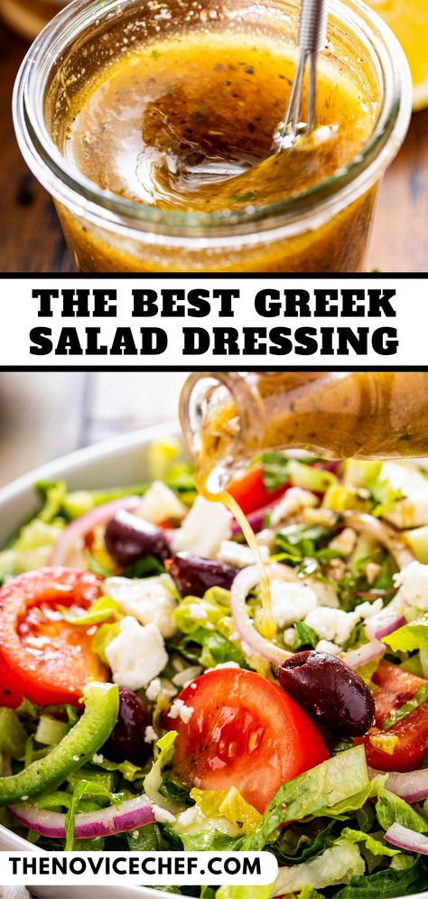 This flavorful Greek salad dressing recipe is made with tangy dijon mustard, zesty lemon juice, and homemade Greek seasoning. So good! Authentic Greek Salad Dressing, Feta Dressing Recipe, Greek Dressing Recipe, Greek Feta Salad, Easy Greek Salad, Greek Salad Dressing Recipe, Greek Salads, Feta Dressing, Homemade Greek Dressing