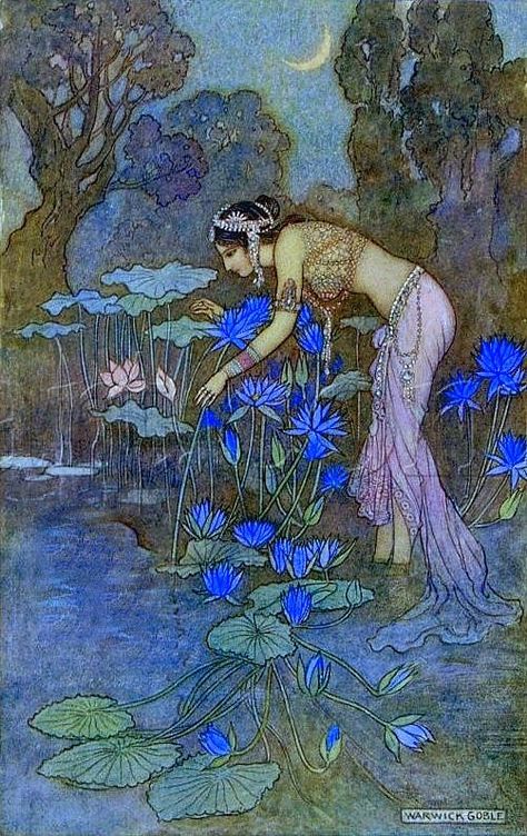 Warwick Goble, Bonsai Flower, Antique Images, Ethereal Art, Hippie Art, Floral Wall Art, Water Lilies, Digital Graphics, Digital Wall Art