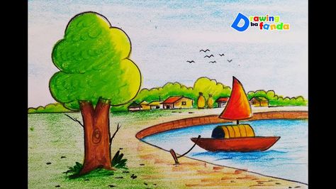 how to draw boat in lake/step by step/very easy  https://www.youtube.com/watch?v=aDTZdSCwcVM Ideas For Drawing Easy, Draw Boat, Lake Drawing, Easy Scenery, Scenery Drawing For Kids, Easy Scenery Drawing, Cartoon Dolphin, Single House, Draw Color