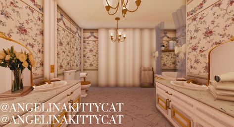 Coquette Bathroom Bloxburg, Victorian House Bathroom, Bloxburg Victorian House, Victorian Rug, Castle House Design, Victorian Bathroom, Bloxburg Decals Codes, Room Decals, Castle House