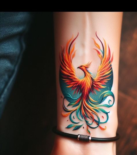 Phoenix Colored Tattoo, Neo Traditional Phoenix Tattoo, Phoenix Watercolor Tattoo, Dragon Phoenix Tattoo, Pheonix Tattoo For Women, Phoenix Tattoo Sleeve, Phoenix Feather Tattoos, Tato Phoenix, Phoenix Tattoo Ideas