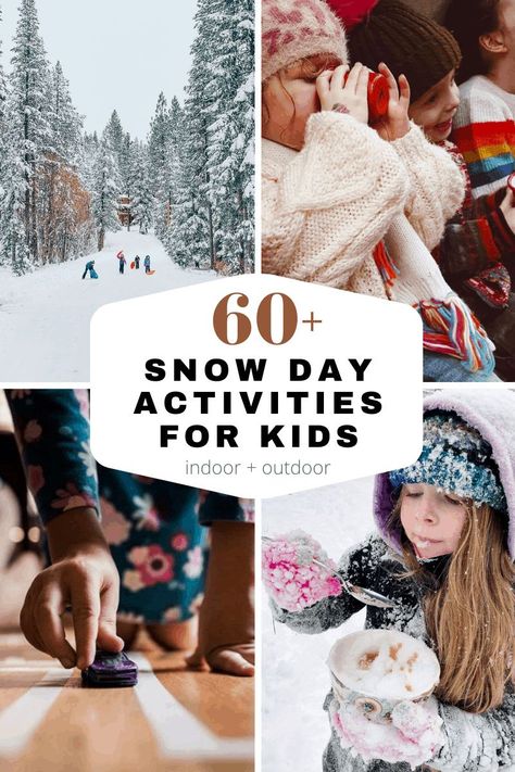 60+ Outdoor and Indoor Snow Day Activities for Kids - The ultimate list of snow day activities for kids to help parents keep their kids from getting bored and driving them crazy. #snowday #outdooractivities #indooractivities #snowdayactivities #kidscrafts #thingstodo #winter Activities For Kids Indoor, Snow Day Activities For Kids, Snowday Activities, Cabin Activities, Snow Day Activities, Indoor Snow, Active Activities, Snow Activities, Winter Activities For Kids