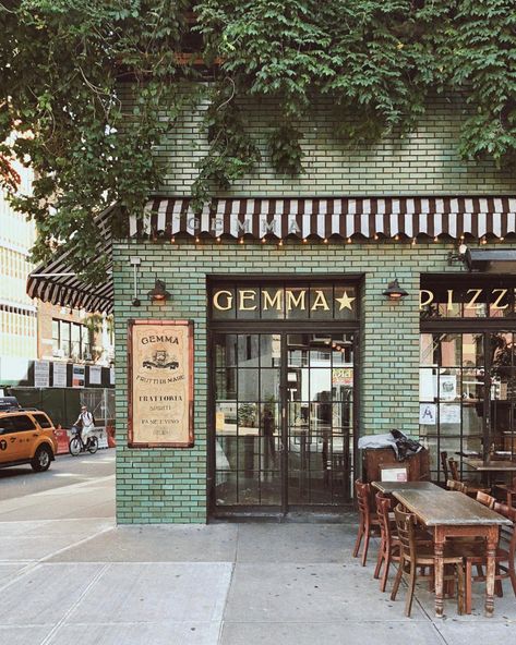 Dinner plans? ✔ Nothing says comfort like a bowl of fresh pasta from Gemma! 🍝The Italian restaurant is located inside the Bowery Hotel in… Restaurant Exterior Paint Colors, Italian Cafe Exterior, Italian Hotel Exterior, Italian Pizzeria Design, Cute Italian Restaurants, Italian Store Fronts, Italian Restaurant Facade, Italian Trattoria Interior, Pasta Bar Restaurant