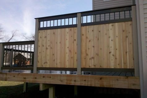 Trex and Wood Privacy Wall on Trex Deck in Lake County built by Rock Solid Builders, Inc. Wood Privacy Wall, Diy Garden Wall, Privacy Wall On Deck, Privacy Wall, Deck Privacy, Deck Construction, Pergola Design, Backyard Privacy, Trex Deck