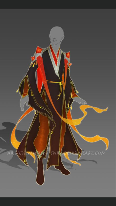 Fantasy Outfits Design Fire, Fire Costume Men, Fantasy Japanese Clothing Male, Fire Costume For Men, Sun Themed Outfits Male, Fire Themed Outfits Men, Fantasy Male Outfit, Aries Fairy, Monk Robes