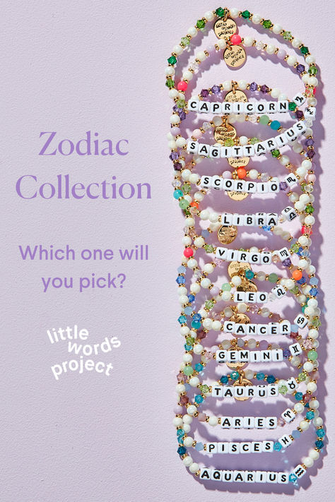 Bracelet Display Ideas, Cocoa Hair, Stretch Bracelets Diy, Word Bracelets, Affirmation Bracelets, Bracelets Ideas, Wrist Accessories, Zodiac Collection, Bead Charms Diy