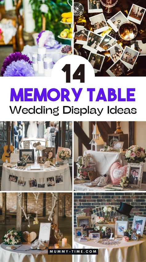 14 Unique Memory Table Wedding Display Ideas | Mummy Time Interactive Centerpieces Wedding, Wedding Display Ideas, Memory Table Ideas, Celebration Of Life Table Ideas, Memory Table Wedding Display, Dark Teal Weddings, Round Table Settings, Memory Table Wedding, Wedding Ring Finger