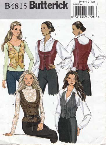 Women's Vest Sewing Pattern Size 6-8-10-12 UNCUT Butterick B4815 4815 Underbust Vest Pattern, Vest Patterns For Women Sewing, Womens Vest Pattern, Vest Top Pattern, Hobbit Cosplay, Butterick Sewing Patterns, Vest Sewing, Waistcoat Pattern, Vest Patterns