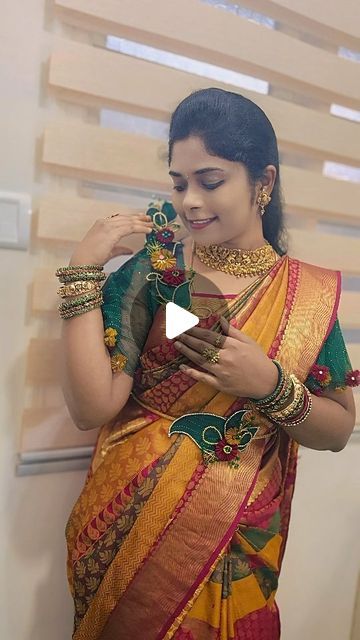 Sreepriya Sharath on Instagram: "FLOWER BROOCH✨ detachable/multipurpose use
For detailed video check ✅ in my YouTube channel 🔗 
.
.
.
.
#brooch #floral #petals #diy #crafts #unique #reelitfeelit #viralreels #style #outfit #design #trendingreels #mywork #traditional #saree #culture #gold #simple #bangalore #karnataka" Saree Brooch Designs, Simple Brooches Blouse Design, Brooch Work Blouse Design, Brooches Blouse Design, Channel Brooch, Saree Brooch, Crafts Unique, Traditional Saree, Outfit Design