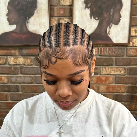 Stitch Braids Dramatic Edges, 10 Stitch Braids To The Back, 12 Freestyle Stitch Braids, 10 Straight Back Feed In Braids, 12 Stitch Braids Straight Back, Straight Back Bun, Feed In Braids To The Back, Cornrows With Edges, Medium Stitch Braids