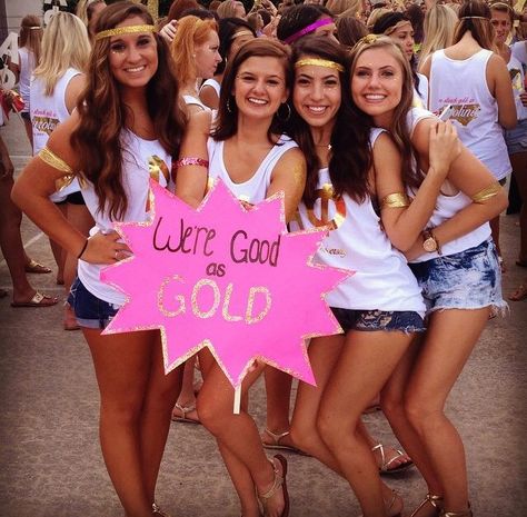 Alpha Phi at East Carolina University #AlphaPhi #APhi #BidDay #sorority #ECU Struck Gold Bid Day, Future Pirate, Baby Shopping Cart, Recruitment Shirts, East Carolina University, Gold Leggings, Short Jean Skirt, Delta Phi Epsilon, Bid Day Themes