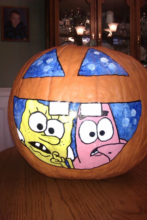 Spongebob & Patrick Pumpkin ~ 2012 Spongebob And Patrick Pumpkin Painting, Kenny Pumpkin, Patrick Pumpkin Carving, Pumpkin Painting Ideas Spongebob, Spongebob Pumpkin Painting, Cartoon Pumpkin Painting, Patrick Pumpkin, Funny Pumpkin Painting, Spongebob Pumpkin