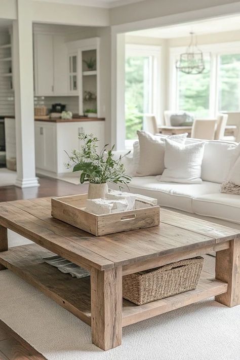 "Build your own DIY Farmhouse Coffee Table with this easy guide! 🛠️🏡 #HomeDIY #FarmhouseFurniture #RusticLiving" Sectional Couch Coffee Table Ideas, Modern Farmhouse Coffee Tables, Long Coffee Table Decor, Homemade Coffee Table, Diy Wood Coffee Table, Homemade Coffee Tables, Coffee Table Restoration Hardware, Wood Coffee Table Diy, Rustic Wood Coffee Table