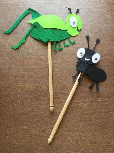 Grasshopper Crafts & Activities for Kids - Kids Art & Craft Ants Art Preschool, Ant Puppet Craft, Ant And The Grasshopper Story Craft, Grasshopper Craft Preschool, Ant Crafts For Preschool, Ant Crafts For Kids, Ant Puppet, Story Telling Ideas, Grasshopper Craft