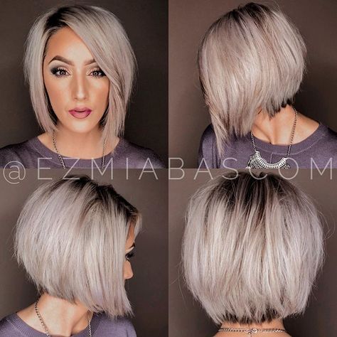 Ice Blonde, Asymmetrical Hairstyles, Violet Hair, Cute Haircuts, Inverted Bob, Haircut And Color, Grey Hair Color, Undercut Hairstyles, Cute Hairstyles For Short Hair