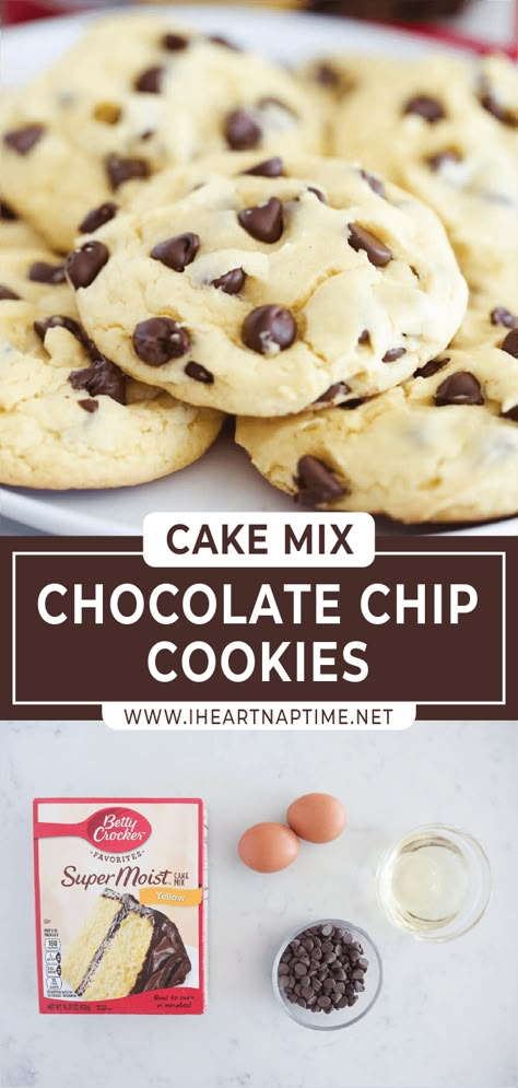 Chocolate Chip Cake Mix Cookies, Cake Mix Chocolate Chip Cookies, Recipes Using Cake Mix, Mix Chocolate, Make Chocolate Chip Cookies, Homemade Chocolate Chip Cookies, Chocolate Chip Cookie Cake, Cake Mix Cookie Recipes, Soft Chocolate Chip Cookies