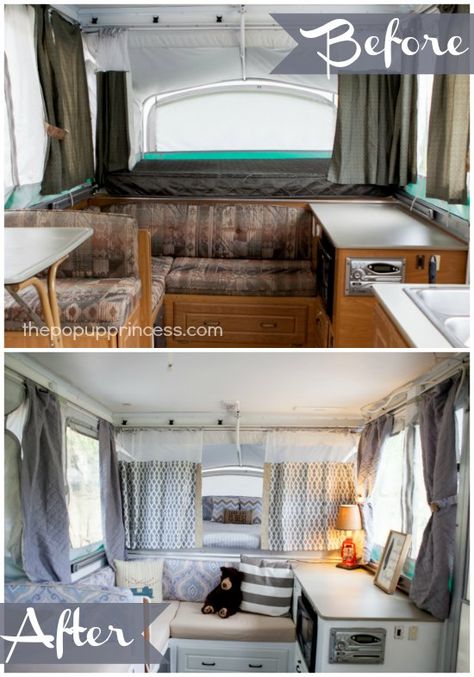 What an amazing pop up camper remodel.  It hardly looks like the same trailer. Apache Camper, Tent Trailer Remodel, Popup Camper Remodel, Camper Diy, Pop Up Trailer, Travel Trailer Remodel, Tent Trailer, Popup Camper, Cool Campers