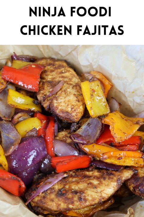 Chicken fajitas cooked in the Ninja Foodi Ninja Foodi Chicken Tenders, Ninja Foodie Chicken Legs Recipes, Ninja Foodi Chicken Fajitas, Ninja Woodfire Grill Recipes Chicken, Grilled Chicken Ninja Foodi Grill, Wood Fired Oven, Chicken Fajitas, Foodie Recipes, Yum Yum Chicken