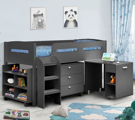 Stylish black cabin bed for teens Amazing Beds, Mid Sleeper Cabin Bed, Cabin Bunk Beds, Beds For Small Rooms, Mid Sleeper, Mid Sleeper Bed, Sleeper Bed, Cabin Bed, Wooden Bed Design