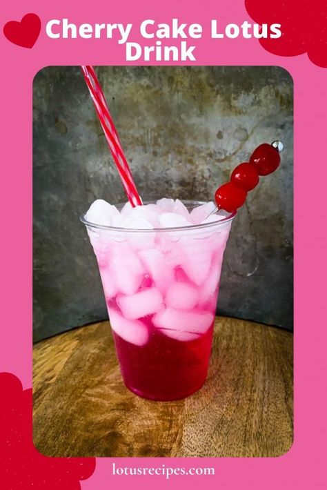 The Cherry Cake Lotus is a must have for cherry lovers! It’s a yummy blend of cherry, almond, french vanilla, and pink lotus. Lotus Energy Drink Flavors, Lotus Recipes, Lotus Drinks, Sunrise Drink, Lotus Recipe, Low Sugar Drinks, Energy Drink Recipe, Vinegar Drink, Layered Drinks