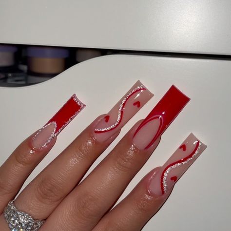 𝑪𝑳𝑨𝑼𝑫𝑰𝑨 on Instagram: “Don’t forget to use red & add glitter🤩💗 • Follow me @bellacielonails @bellacielonailsupply • • • • #sdnails #nails #valentines #instagram…” Valentines Instagram, Holiday Acrylic Nails, Nails Valentines, Hello Nails, Red Acrylic Nails, Long Acrylic Nail Designs, French Manicure Nails, Beauty Nails Design, Drip Nails