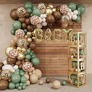 Woodland Animal Balloon Arch, Sage Green And Brown Party Decorations, Brown Balloon Garland, Baby Shower Decorations Neutral, Woodland Baby Shower Decorations, Jungle Safari Party, Animals Baby Shower, Balloon Kit, Garland Arch