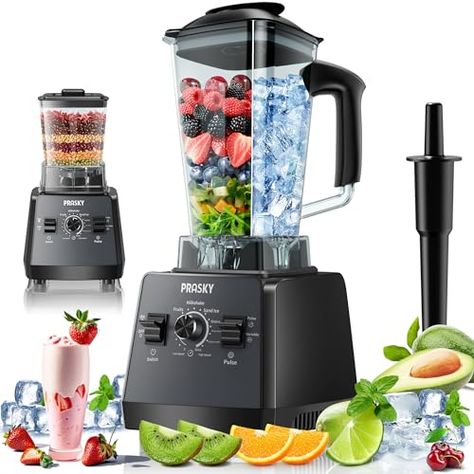 Professional Blender, Smoothies Blender, PRASKY Max.2400W/1000W Blender and Grinder Combo 25000RPM Powerful Blenders Kitchen 68oz BPA Free 2 Containers Countertop Blenders Ice,Grinding, Juice, Shake Blender For Smoothies, Smoothies And Shakes, Kitchen Blenders, Square Jars, Food Texture, Smoothie Blender, Blender Recipes, Crushed Ice, Frozen Drinks