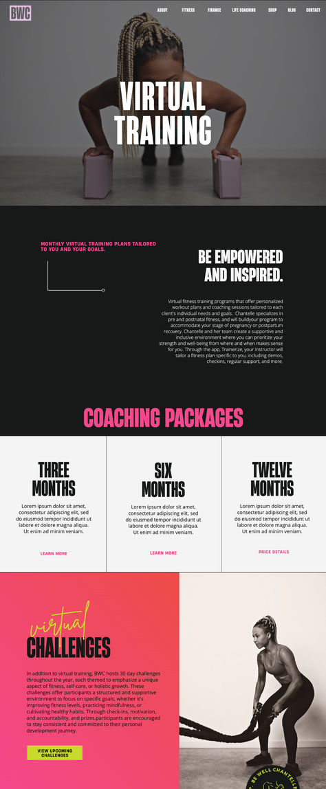 Bold, bright, typographic Showit website design with black, hot pink, and lime green colour palette for fitness instructor. Pink And Black Branding, Training Logo, Blue Website, Showit Website Design, Manual Design, Black Color Palette, Green Colour Palette, Showit Website, Bold Typography