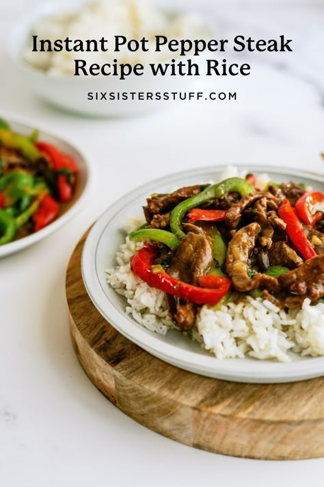 Instant Pot Pepper Steak Recipe with Rice Instant Pot Skirt Steak, Instant Pot Pepper Steak, Peper Steak, Six Sisters Recipes, Recipe With Rice, Pepper Steak Recipe, Instant Pot Ideas, Delicious Steak, Best Instant Pot Recipes