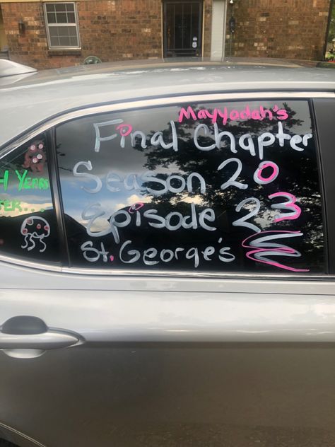 Senior szn Car Decorating Senior Year, Senior Window Paint Car 2024, 2025 Senior Car Paint, Senior 2024 Car Paint, Senior Writing On Car Windows, Senior Car Decorating Ideas 2020, Senior Car Decorating Ideas, Car Decorating Ideas, Senior Year Diy